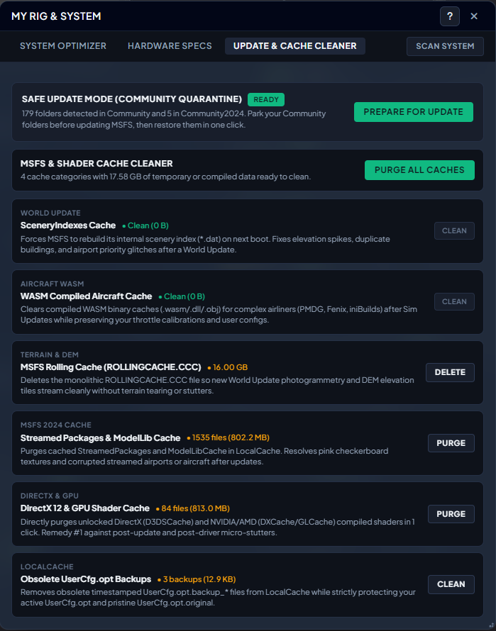 SceneryX Safe Update Community Quarantine and MSFS Shader, WASM, Rolling Cache Cleaner